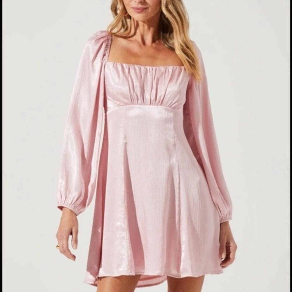 ASTR The Label Women's Babydoll Mini Dress Medium Pink Satin Coquette Holiday